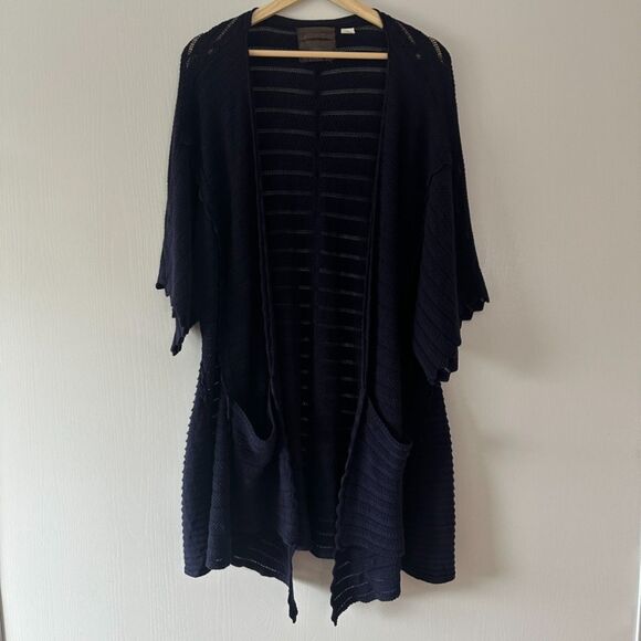 Anthropologie Guinevere Short Sleeve Cashmere Blend Cardigan Sweater Blue Large‎ - Picture 1 of 8